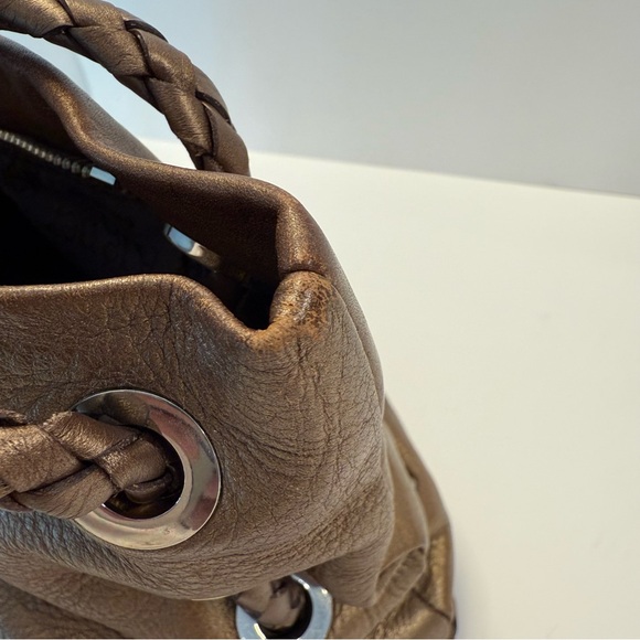Etienne Aigner Bronze Pebbled Leather Slouchy Hobo Bag Braided Strap - Picture 15 of 16